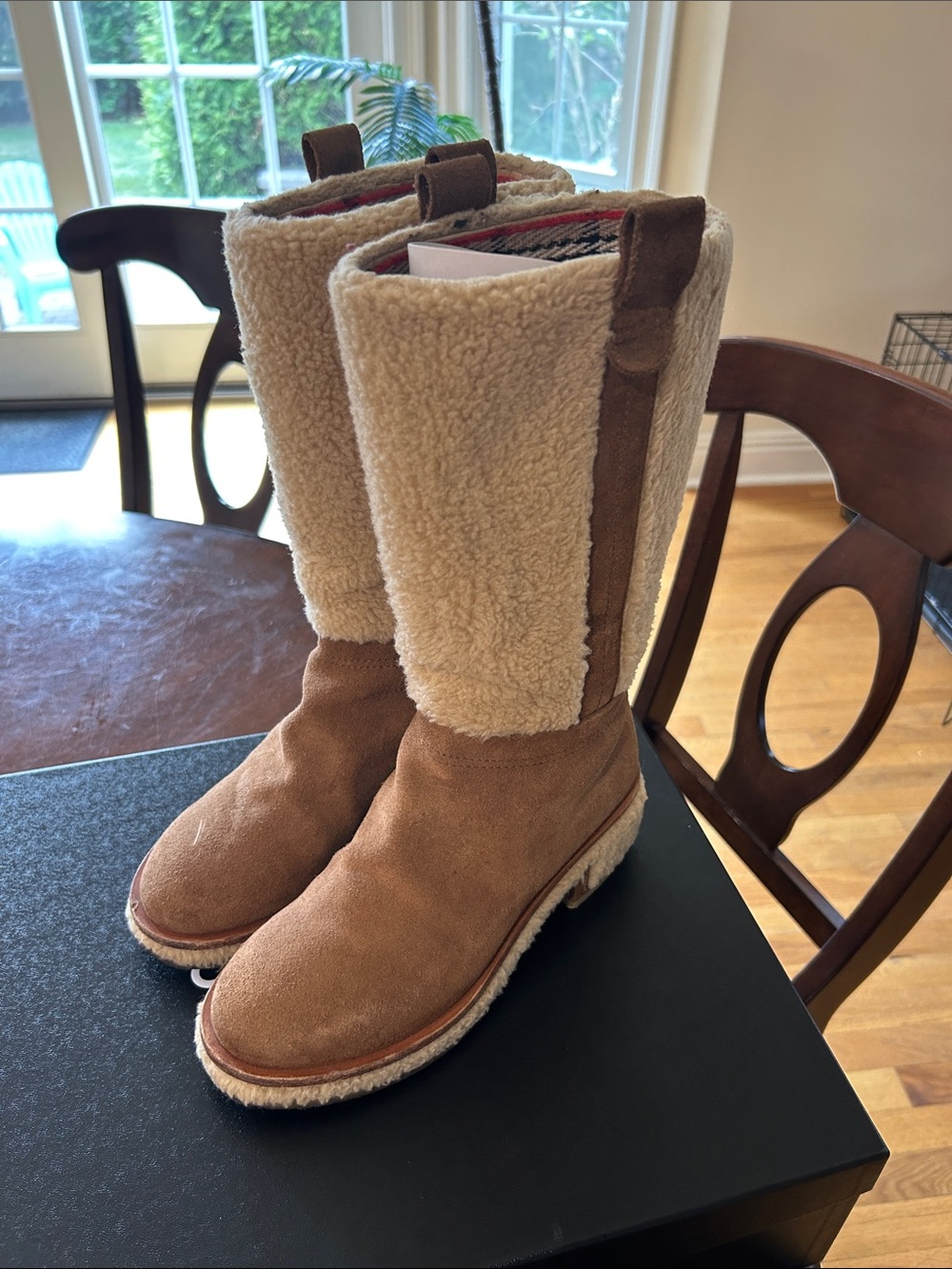 CHANEL Tan Suede & Shearling Mid-Calf Winter Boots Size 38